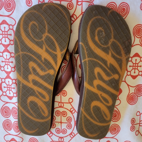 Frye Jessica leather beaded flip flops brown 10 - Picture 2 of 8